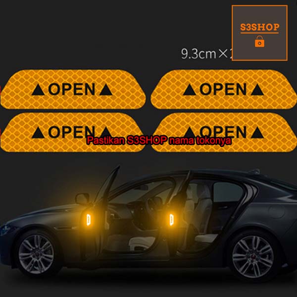 Sticker Reflector Pintu Mobil OPEN Car Reflective Stiker OPEN 4pcs