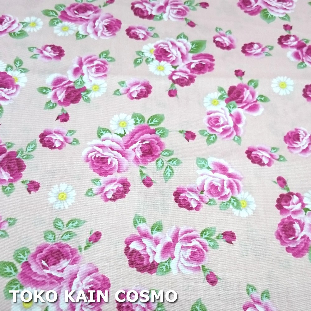 Kain Katun Jepang Twill Japan Design - Bunga Rose/Mawar (Pink)