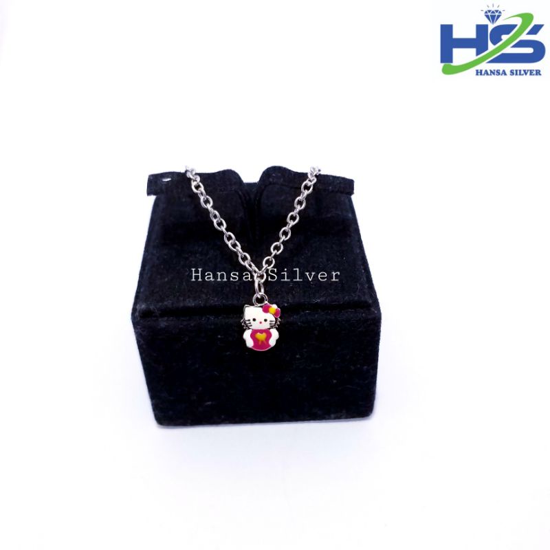 Kalung Anak Bayi Perak Asli Silver 925 Lapis Emas Putih Model Rantai Nori Kuda Poni Dan Hello Kitty