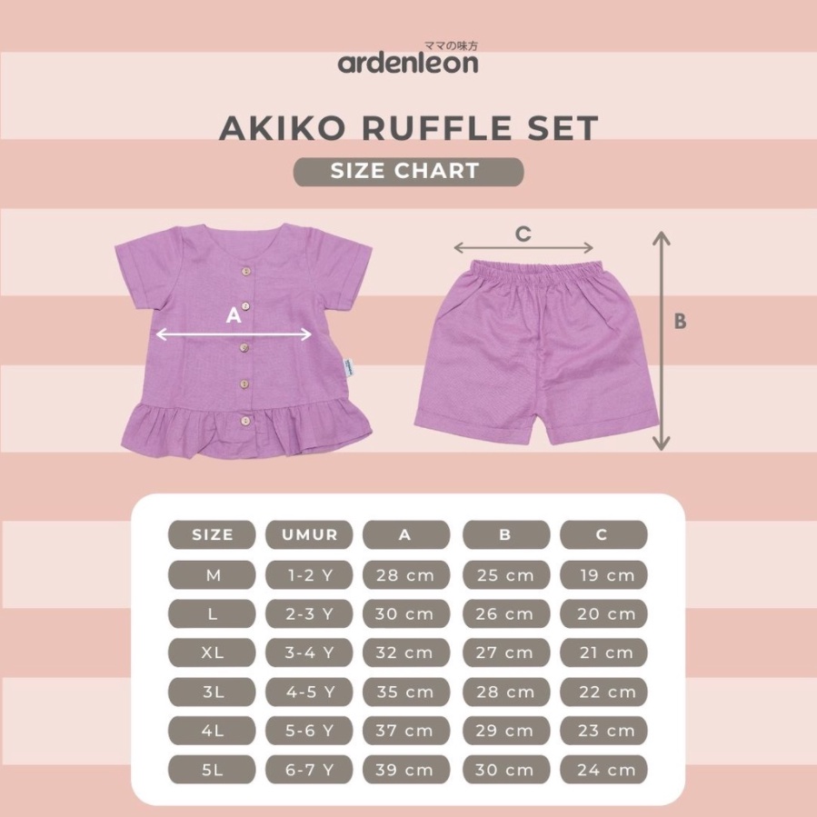 ARDENLEON Akiko Ruffle Button Setelan Anak (1-7 Yr) Setelan Ruffle Pendek Anak CBKS