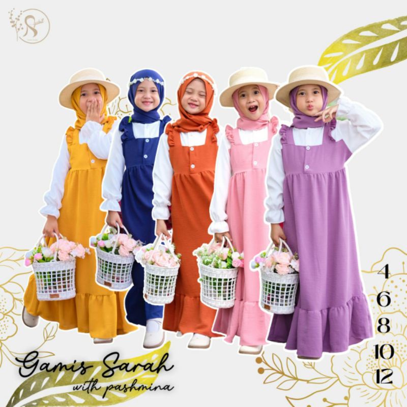 GAMIS LIVY SARAH FREE PASHMINA CRINKLE 4-12TH/ GAMIS PAKAIAN MUSLIM ANAK