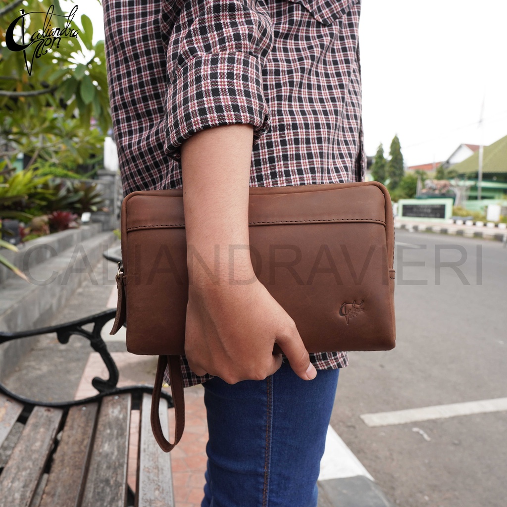 Caliandravieri Clutch Pria Kulit Asli CV2 Kasual Vintage