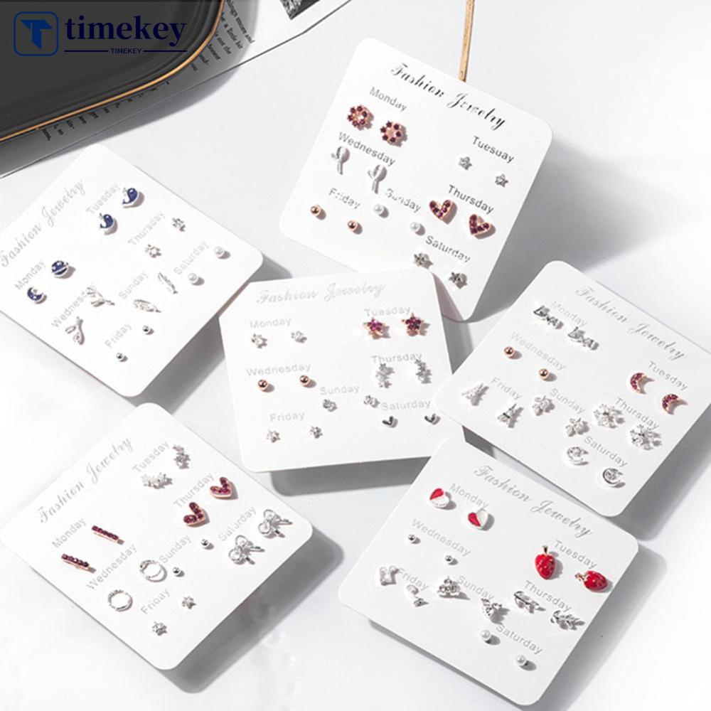 Timekey 7 Pasangset Anting Tusuk Aneka Desain Gaya Korea Untuk Wanita A1K2