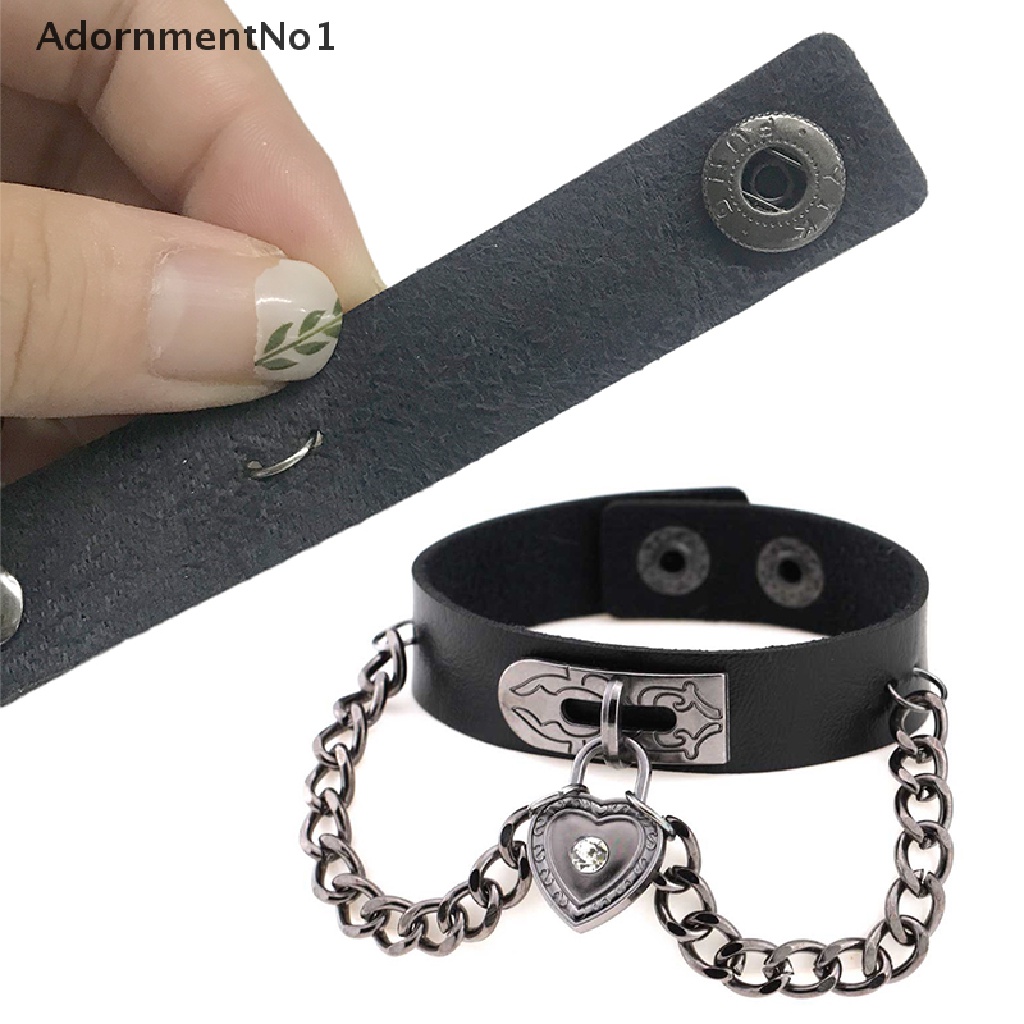 (AdornmentNo1) Gelang Tangan Kulit Aksen Hati + Berlian Imitasi Gaya Punk / Gothic Untuk Wanita