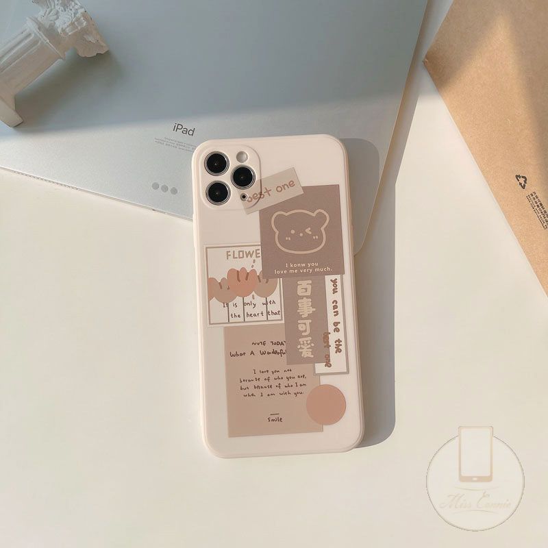 Casing Soft Tpu Case Kompatibel Untuk Iphone11 12 13 14 Pro Max 6 6S 7 8 Plus iPhone XR X XS Max SE 2020 Ins Batu Putih Beruang Lucu Kubus Lurus Soft Case