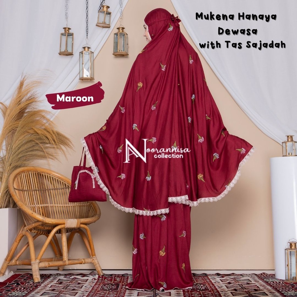 Mukena Bordir Dewasa Tas Sajadah Hanaya Katun Rayon Premium