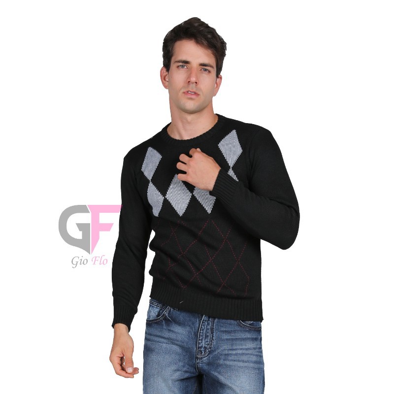 GIOFLO Baju Sweater Cardigan Terbaru Pria Hitam  / SWE 838