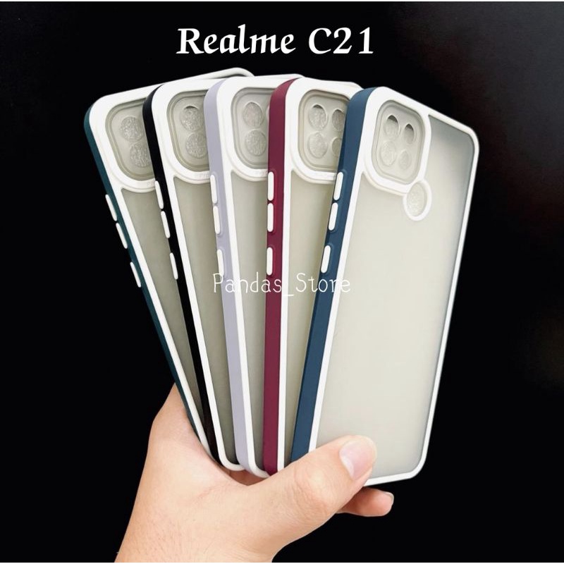 Pro Hybird Realme C21 Softcase Halus dan Elegan / Pinggiran Garis Putih Keren (Pandas)