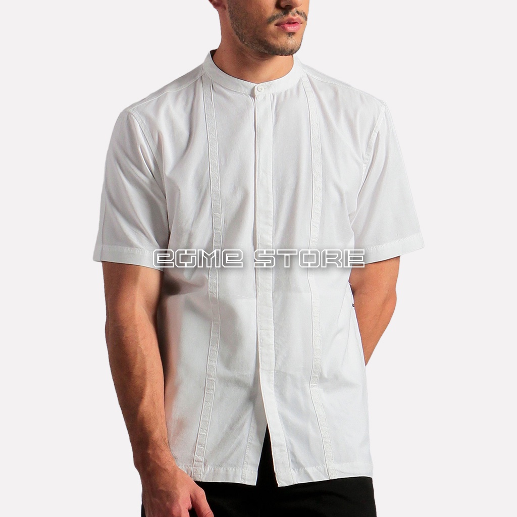 Mgee Baju Kemeja Koko Lengan Pendek Alfero C067 White