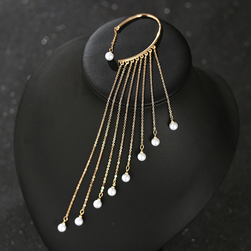 925 Temperament Long Tassel Pearl Gold Earrings Retro No Pierced Party Earring Jewelry Accessories