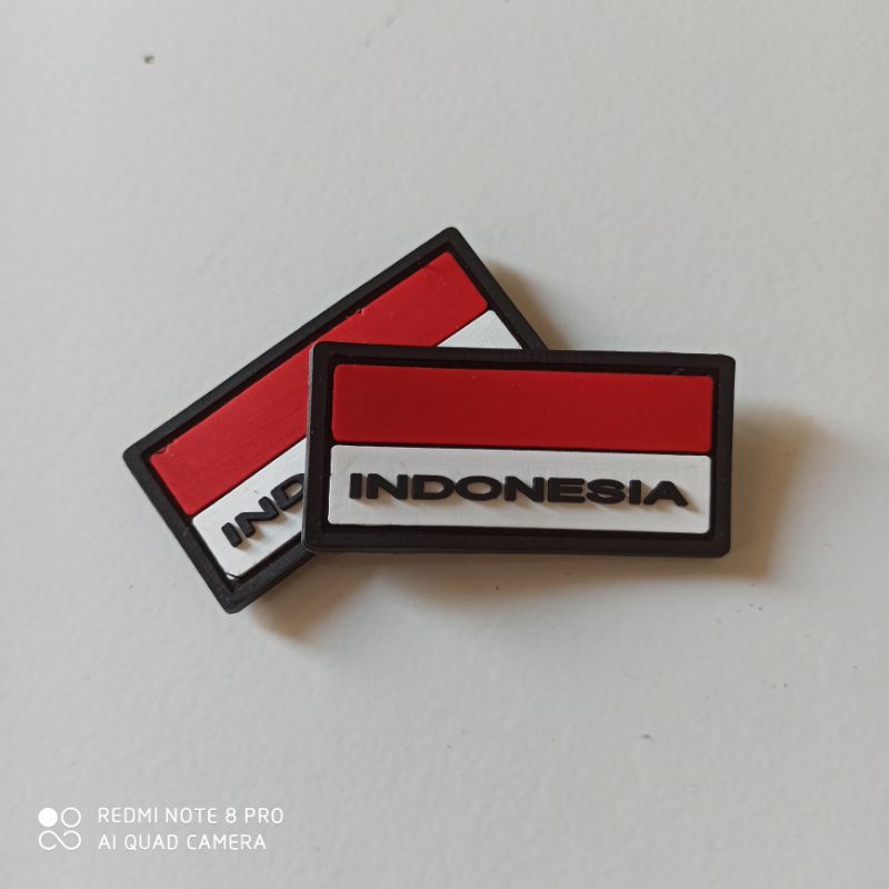 PATCH RUBBER LOGO BENDERA MERAH PUTIH TULISAN INDONESIA KECIL 6 x 2/TEMPELAN EMBLEM KARET VELCRO