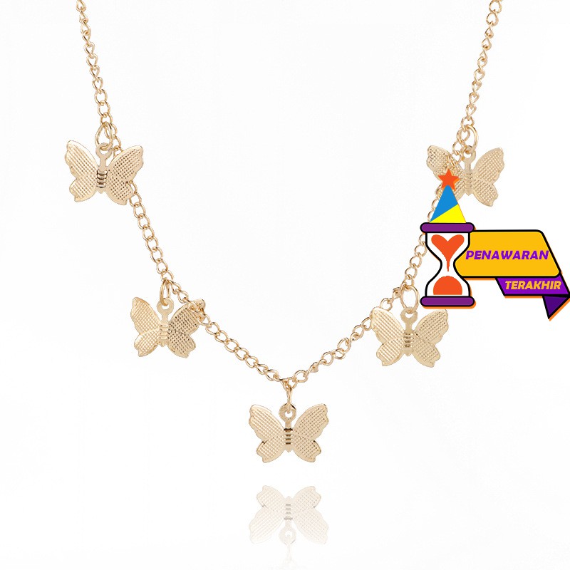 Kalung Rantai Clavicle Desain Kupu kupu Lucu Warna Emas Kalung Rantai Clavicle Desain Kupu kupu Lucu Warna Emas