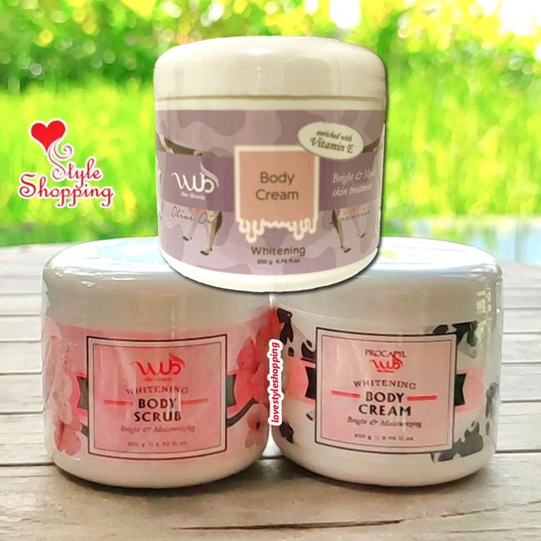WUB Skin Beauty Body Cream Bleaching & Scrub Whitening 200gram New Sakura Milk Bright Coconut Body W
