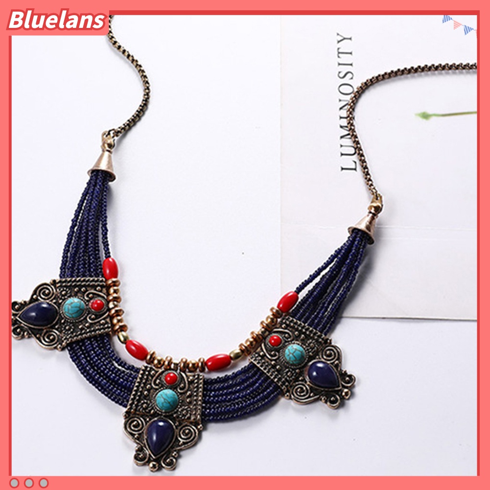 Kalung Rantai Manik-Manik Berlian Imitasi Multilayer Gaya Boho Untuk Wanita