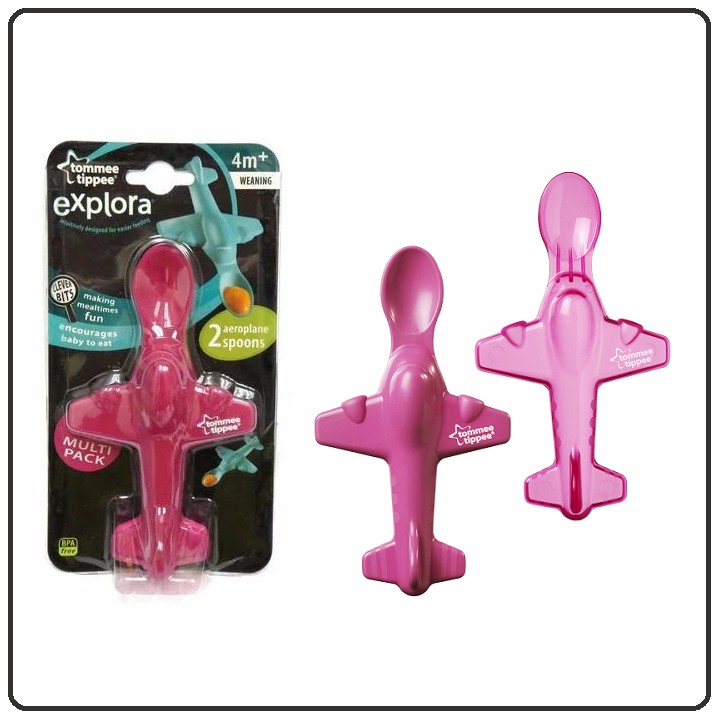 Tommee Tippee 2 Aeroplane Spoons - Pink