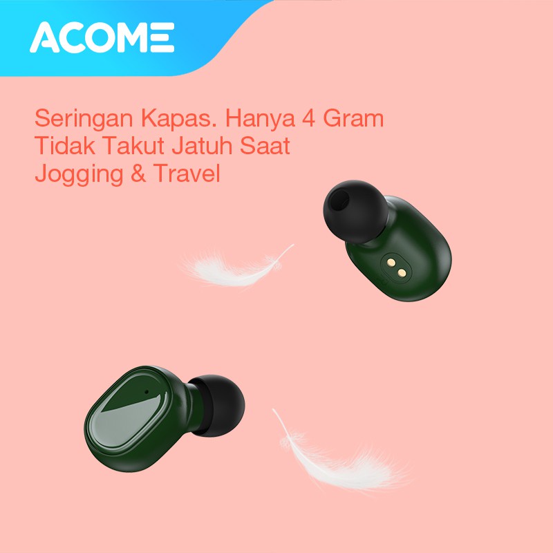 Acome Headset Earphone Bluetooth 5.0 TWS LED Garansi Resmi 1 Tahun Airdots T1