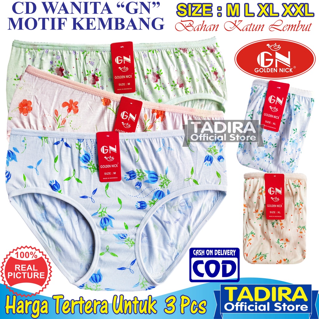 3 Pcs Celana Dalam Wanita GN_Motif Bunga Bahan Katun Lembut Stretch Real Picture Kualitas Terjamin Ori TADIRA