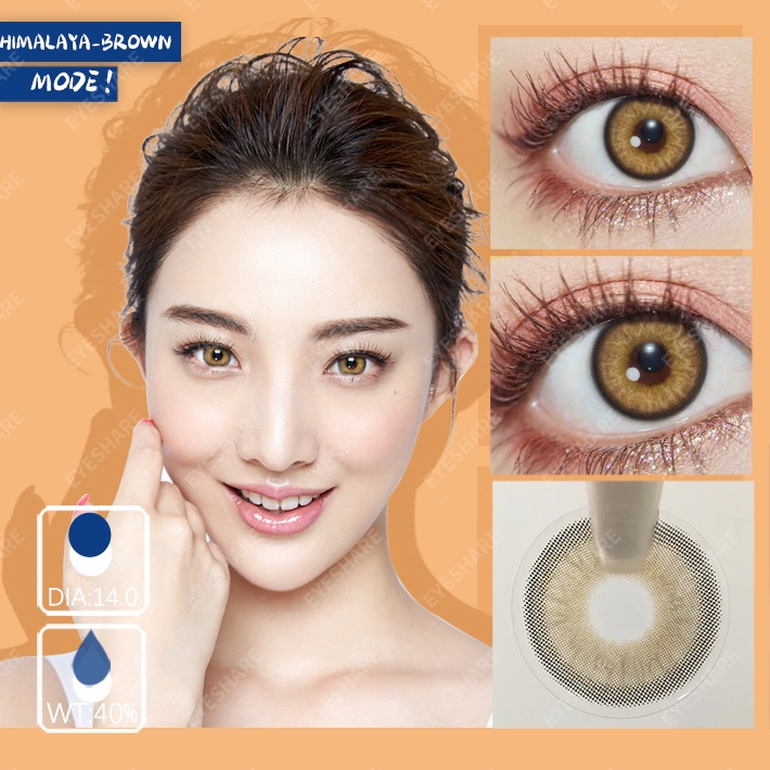 【COD&amp;Spot】Sepasang lensa kontak berwarna diameter 14.2MM mata soflen brown softlens natural soflens korea aesthetic softlens minus(0.00) free lenscase big eye HIMALAYA BROWN GRAY GREEN Fresh harian soflen