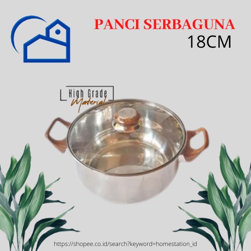 PANCI KUAH STAINLESS TUTUP KACA/PANCI KUAH 18 CM/PANCI REBUS 8218