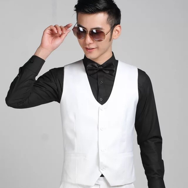 Vest pria rompi dalaman jas pesta formal putih white ready stok