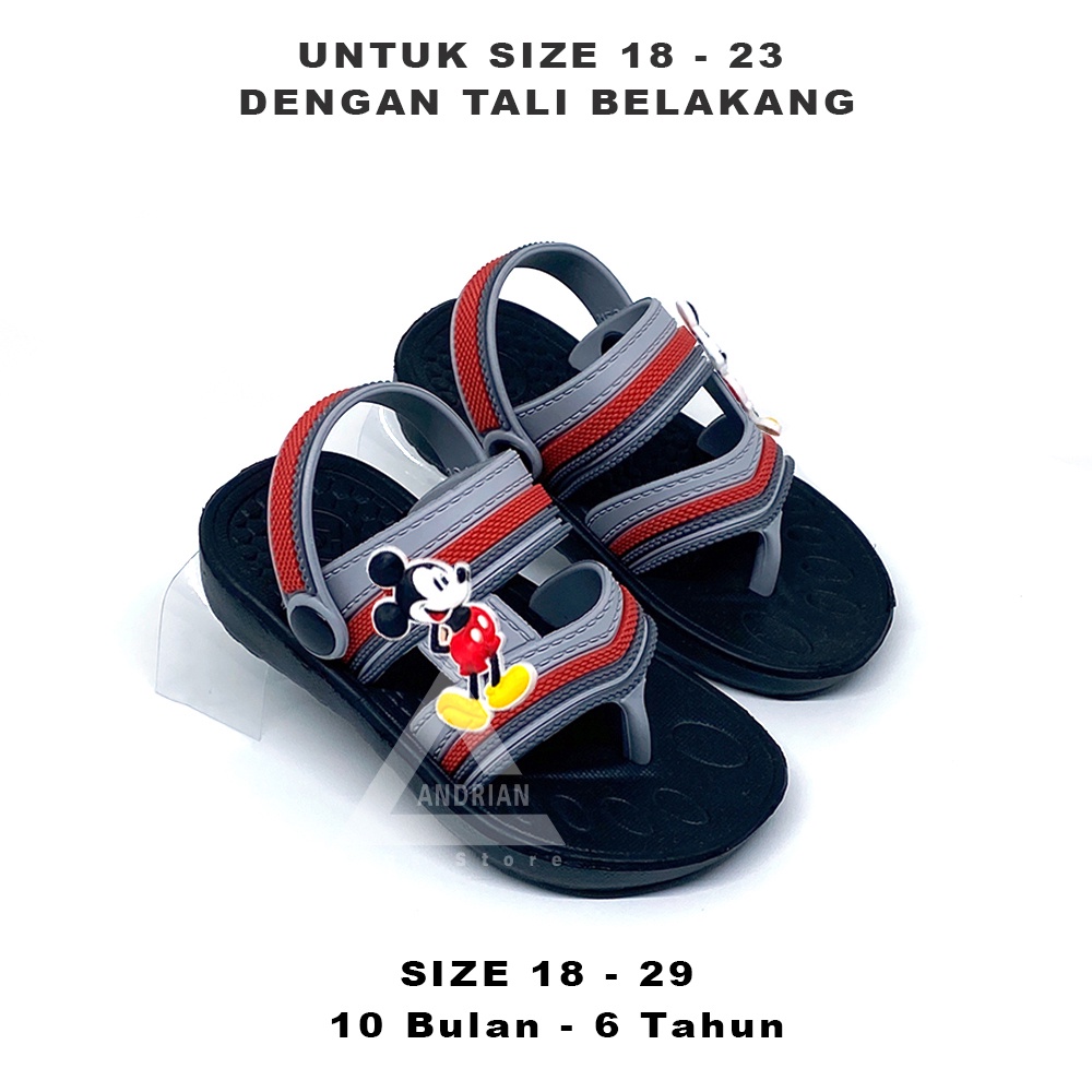 Sandal Anak Laki-laki Jepit Bandua Tali Belakang Model Bergambar Mickey