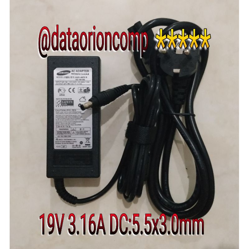 Adaptor Charger Samsung 19V 3.16A DC: 5.5*3.0 mm