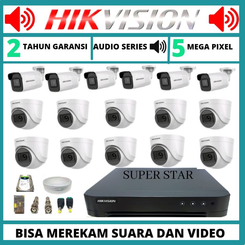 PAKET CCTV HIKVISION 5MP AUDIO 16 CHANNEL 16 KAMERA BISA MEREKAM SUARA DAN VIDEO