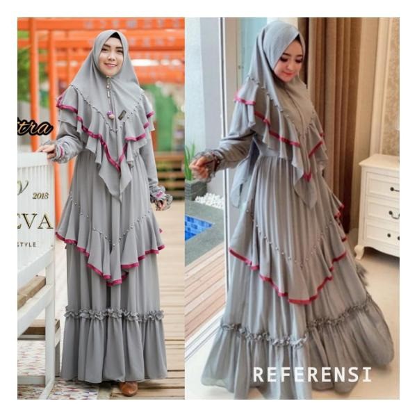SALE | SHEFITRA by Reeva Hijab Gamis Set Khimar Syari Polos Hias List Satin Pola Umbrella Lebar Busu