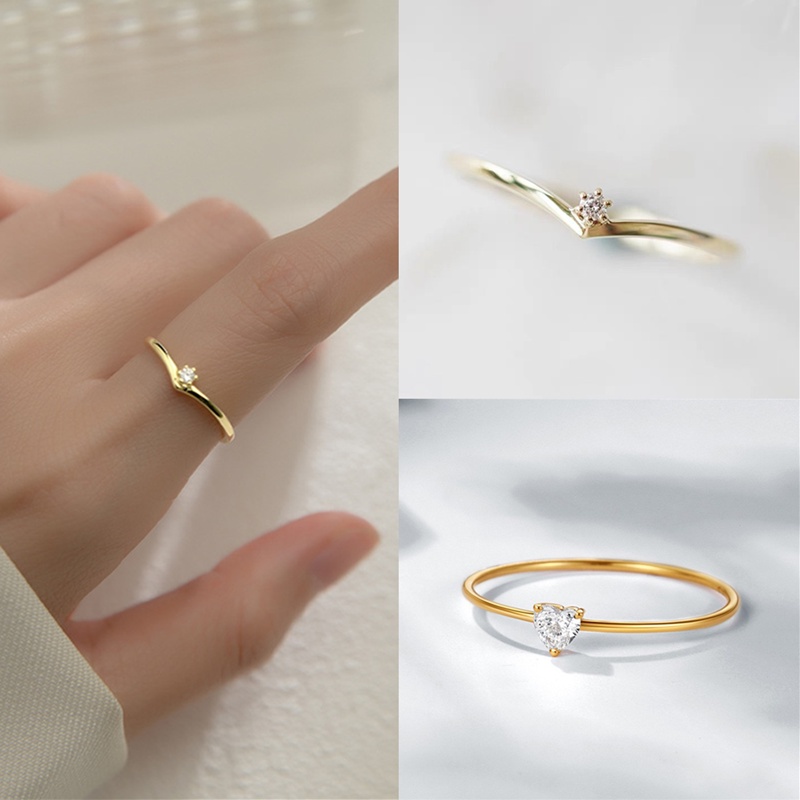 Cincin Lapis Emas 14K Bentuk V Aksen Berlian Kubik Zirkonia Untuk Pernikahan