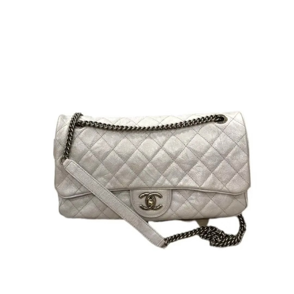 Chanel Taupe Caviar Camera Flap Bag Aged GHW