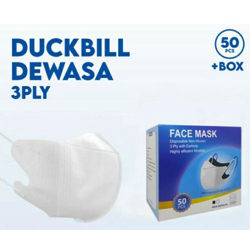 DUCKBILL FaceMask 3ply Disposible Non Woven  mask (isi 50pcs/Dua)