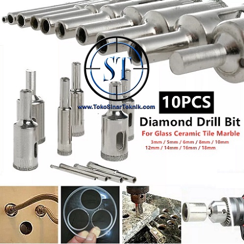 Diamond Hole Saw Mata Bor Lubang Berlian Kaca Marmer Set isi 10 Pcs 3mm-18mm