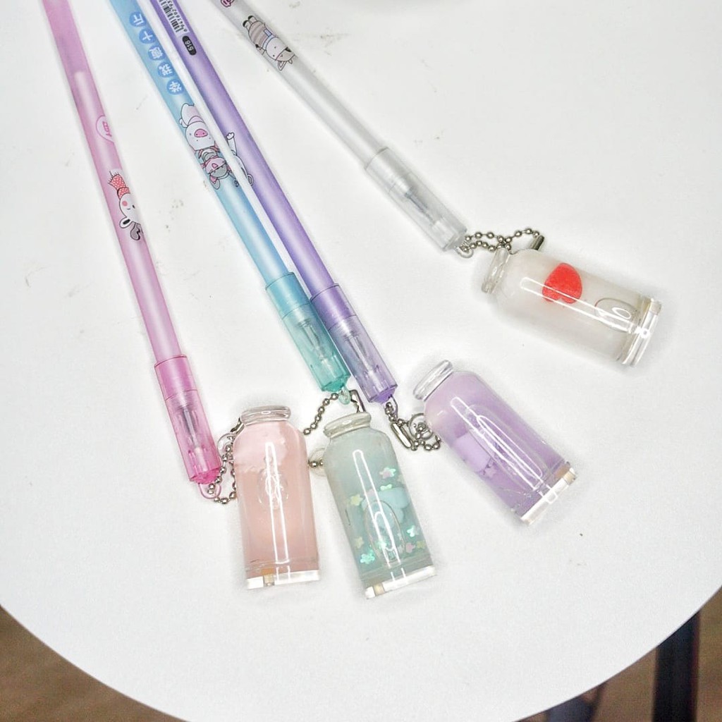 PULPEN BOTOL AIR MILK SUSU PEN BUBBLE TEA MILK GEL PEN KARAKTER MURAH MINUMAN GELAS BOBA