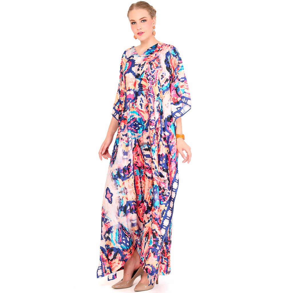 Kanzi Collection Short Sleeve Abstract Kaftan