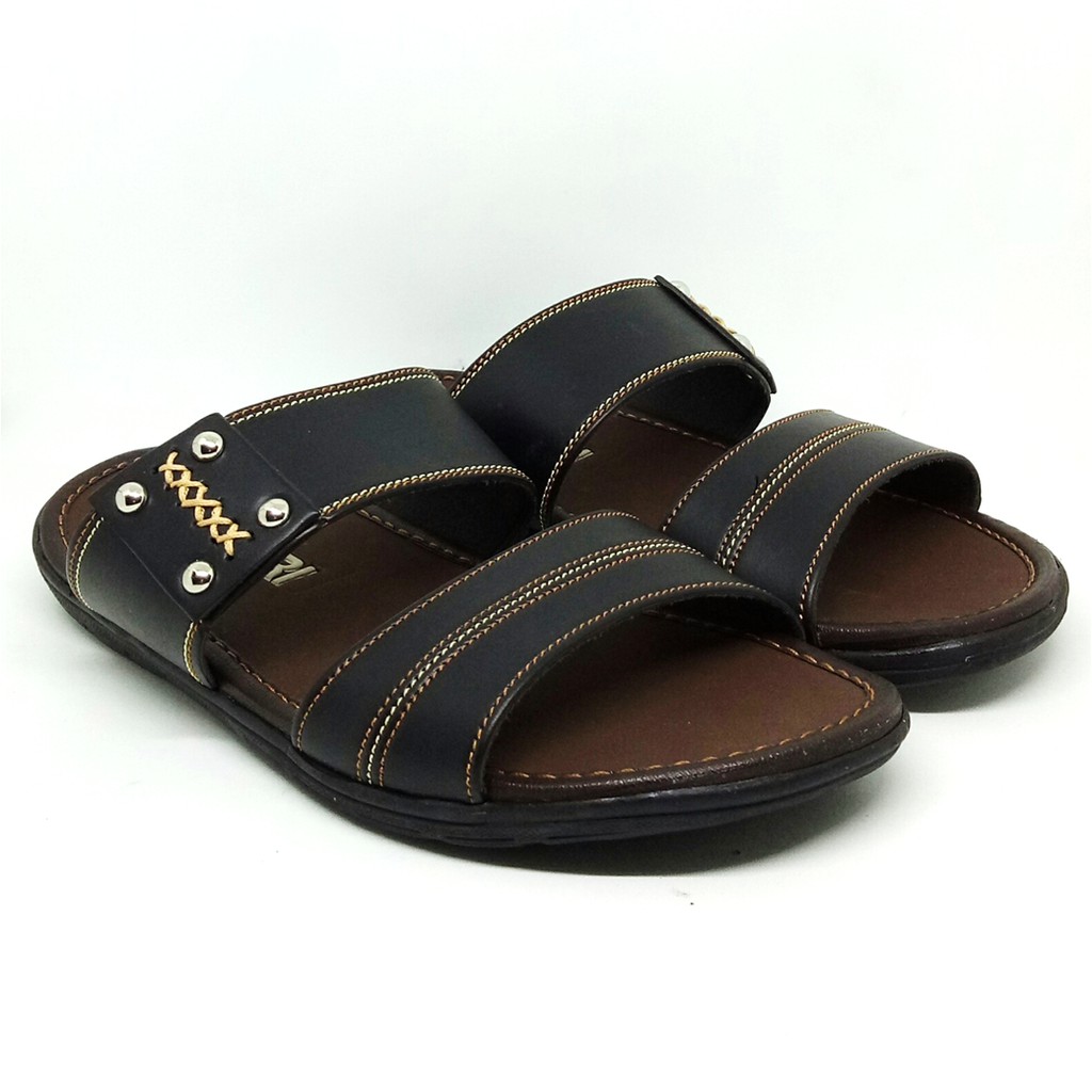 FIURI - Sandal Double Slip On Hitam - Sandal Pria Murah - Sandal Casual - Sandal Pria Kulit