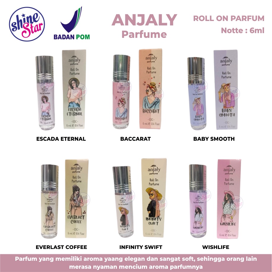 SHINE STAR - BISA COD [ BPOM ] ANJALY PARFUM WANITA ROLL ON 6ML WANGI LEMBUT ELEGAN DAN TAHAN LAMA