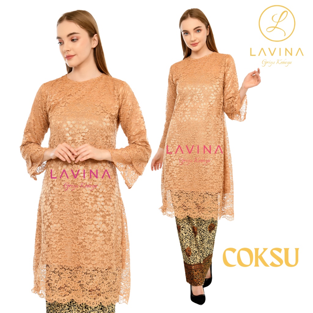 KEBAYA TUNIK BRUKAT MUSLIM MODERN DENGAN ROK PLISKET
