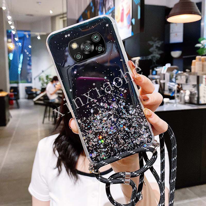 Case Tali Nagita Xiaomi Poco F3 X3 GT X3 NFC X3 Pro M3 Mi 11T Mi 11T Pro Redmi 9T Lanyard Glitter Gantungan