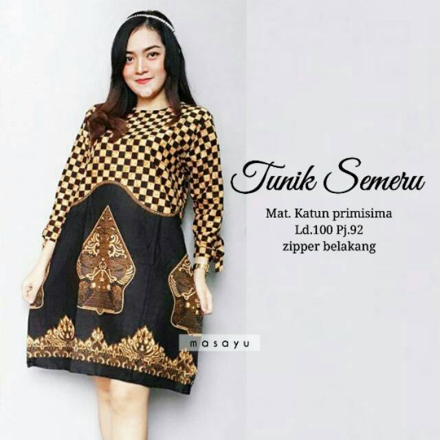 TUNIK SEMERU WAYANG BATIK TIGA NEGERI TUNIK LONGBLOUSE MINI DRESS CANTIK SERAGAM KANTOR KERJA WANITA
