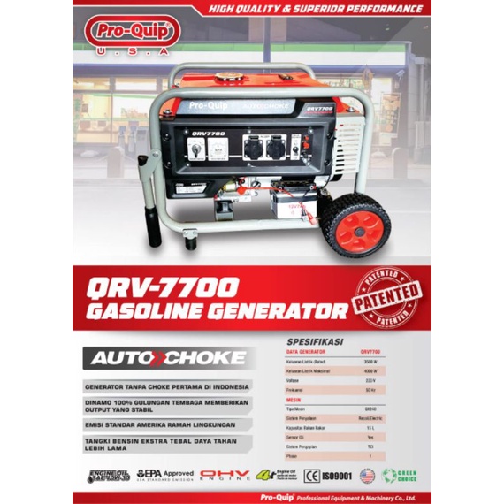 Genset bensin 3500 Watt max 4000 Watt ProQuip Auto coke