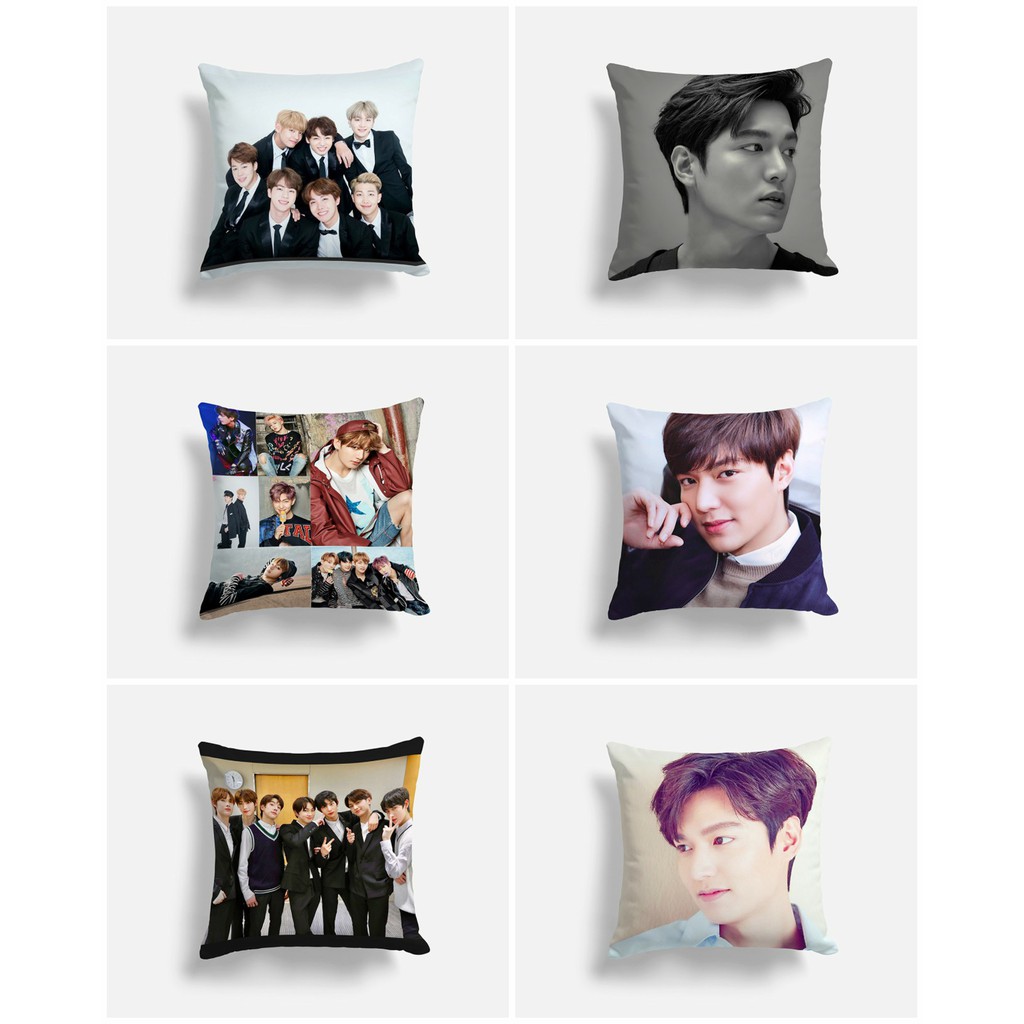 Sarung Bantal Kursi Sofa Travel Ukuran 40x40cm - Motif Artis Korea - BTS - Lee Min Hoo - BT21 - Brand -  Enhypen - Estetik - Lembut - Murah - Bantal Kotak Edisi 2