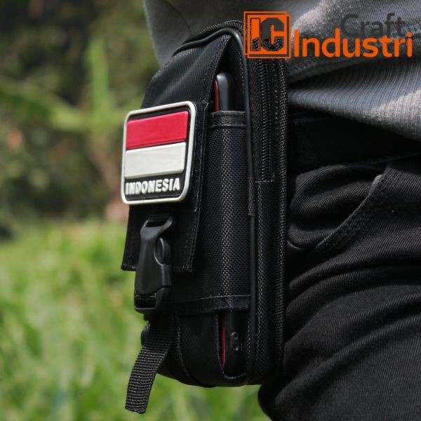 Tempat Sarung HP Pinggang KANVAS TACTICAL Tas Dompet Handphone Pouch Hp Pria bonus Logo karet