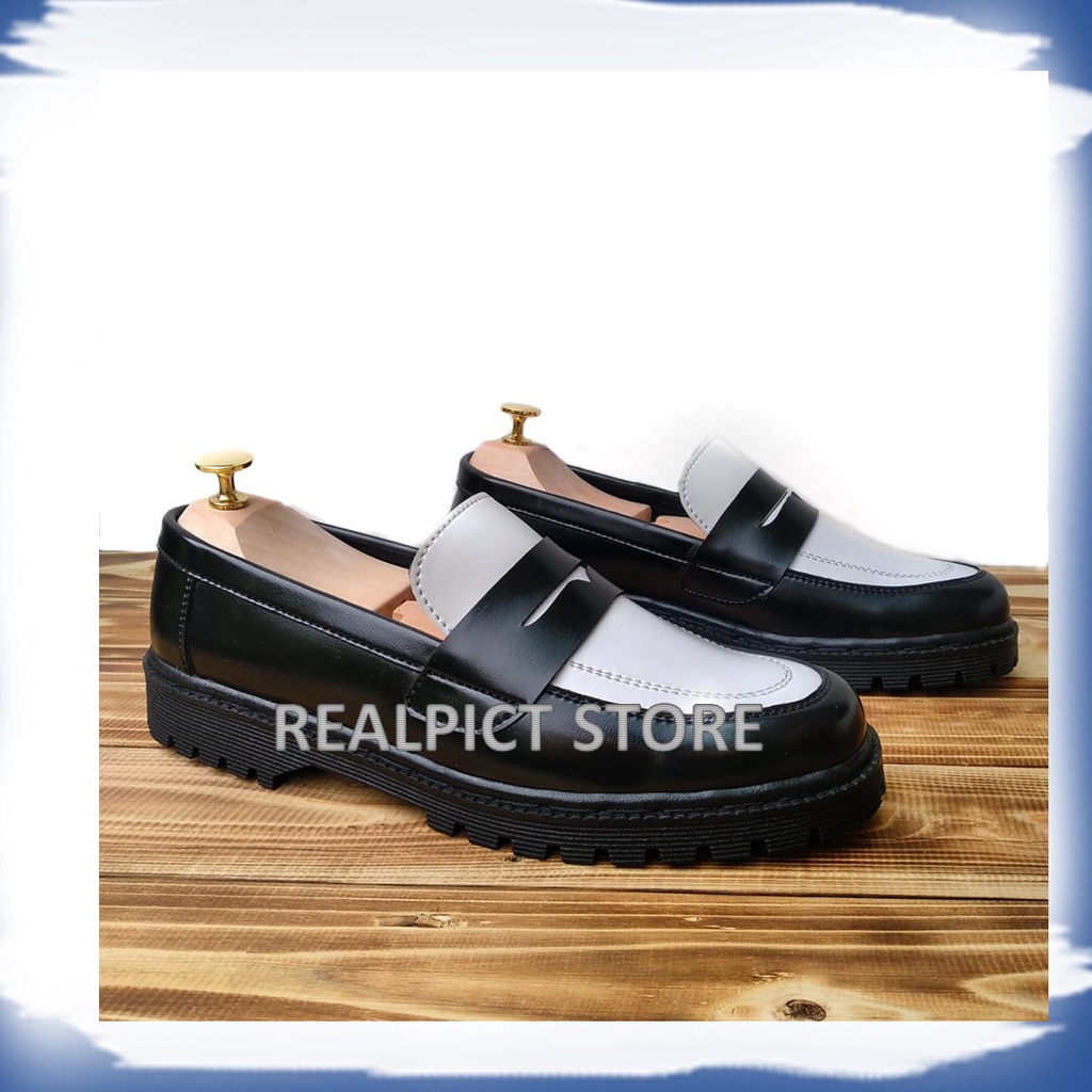 Dokmar Hitam Putih Sepatu Loafers Pria Terbaru Model Slip On Penny Loafers Pria Hitam Putih