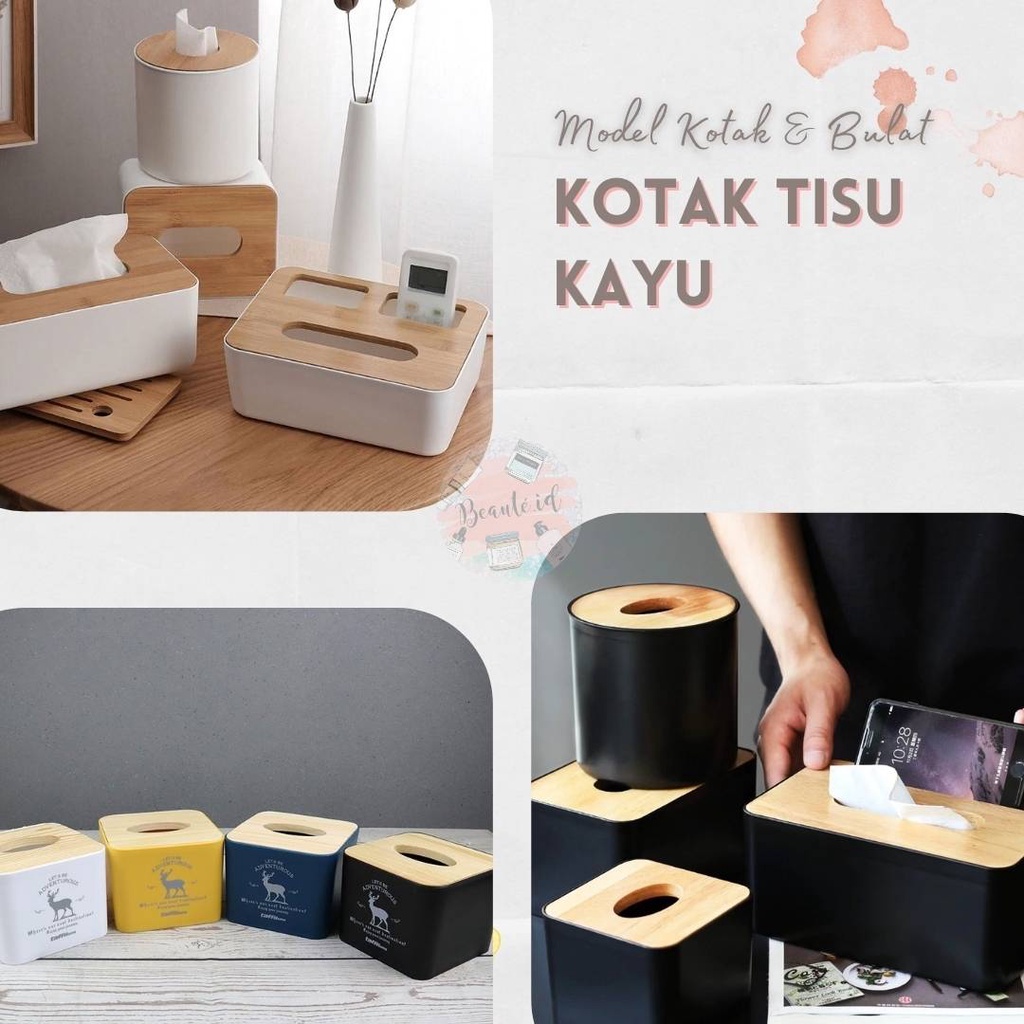 Tempat Kotak Tisu Kayu Model Kotak Tabung Aesthetic Tissue Box Modern Untuk Kamar Mobil Ruangan Kantor Cafe Pembersih Wajah Premium Gift Hadiah Souvenir