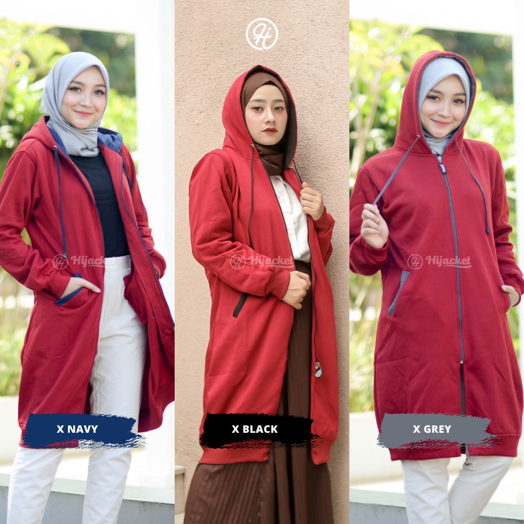 Jaket Tebal Wanita Hijab Hijacket Basic Black Hijaket Hoodie Original Model Polos Panjang-3