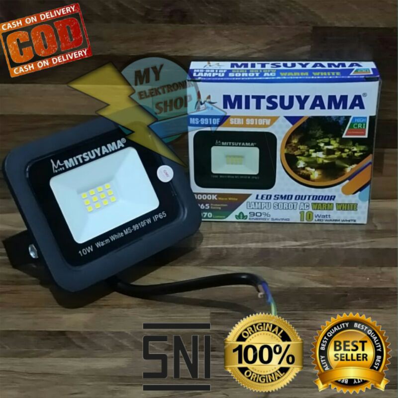 LAMPU SOROT KUNING 10W AC LED Floodled IP65 LAMPU SOROT TEMBAK 10Watt Mitsuyama MS-9910F SERI 9910FW