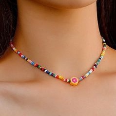 Kalung Bohemian Colorful Fruit Clay Beads Boho Style Necklace Buah Buahan Manik Warna Warni