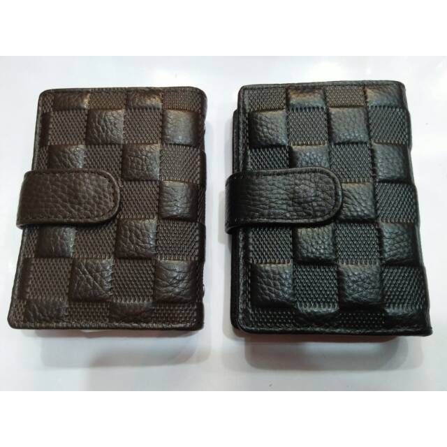 Dompet kartu kulit asli kancing emboss import