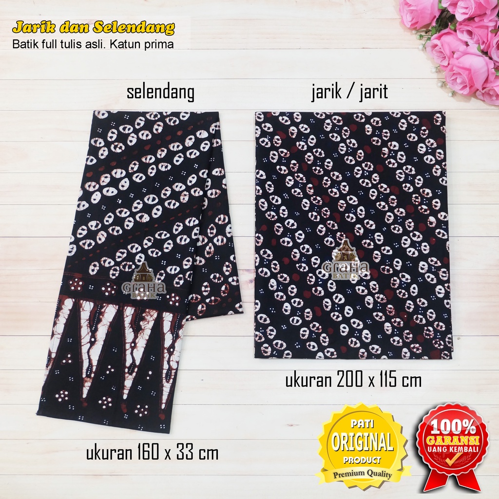JARIK JARIT SELENDANG KAIN BATIK TULIS BAKARAN PAKAIAN BAJU ADAT PATI MOTIF KAWUNG SISIHAN