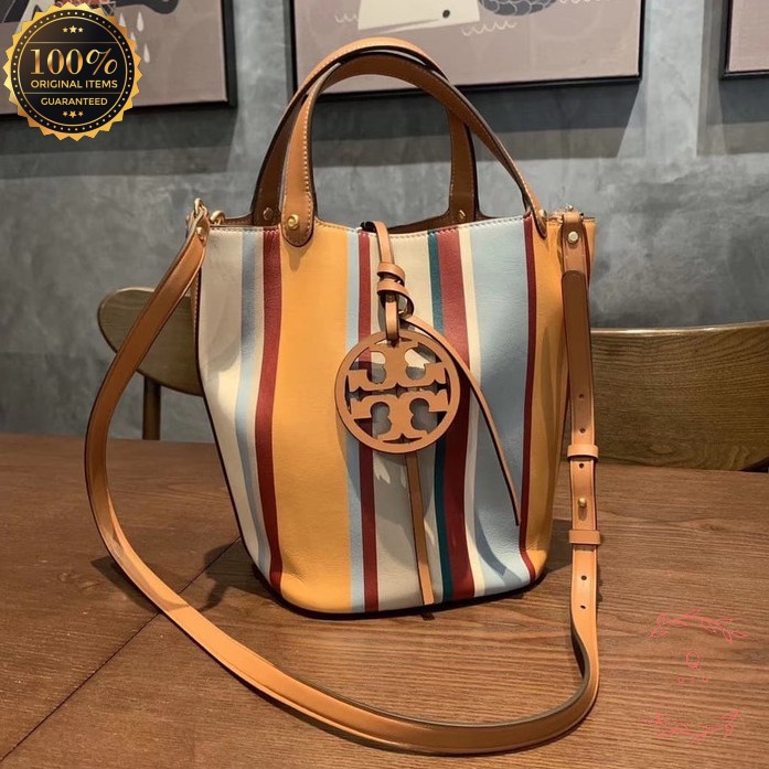 TORY BURCH MILLER STRIPE BUCKET BAG - Tas Wanita Branded Tory Burch Import Original QOF